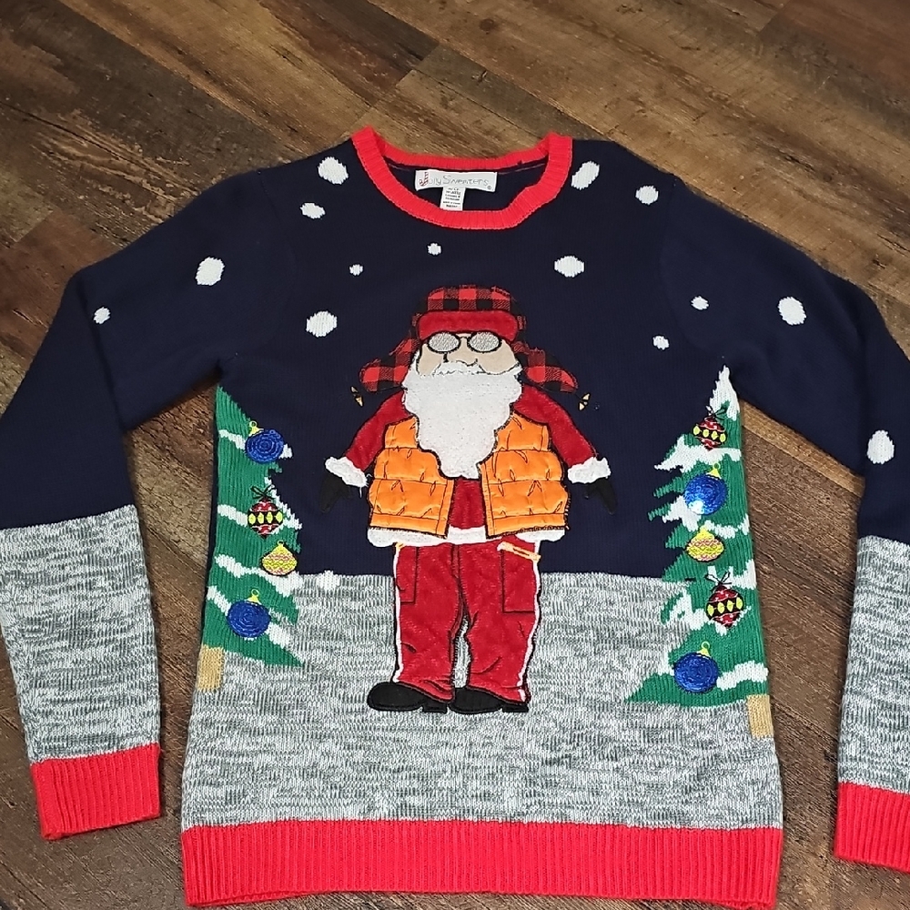 Jolly Sweaters Ugly Christmas Sweater Santa In a Puffer Vest Size Small